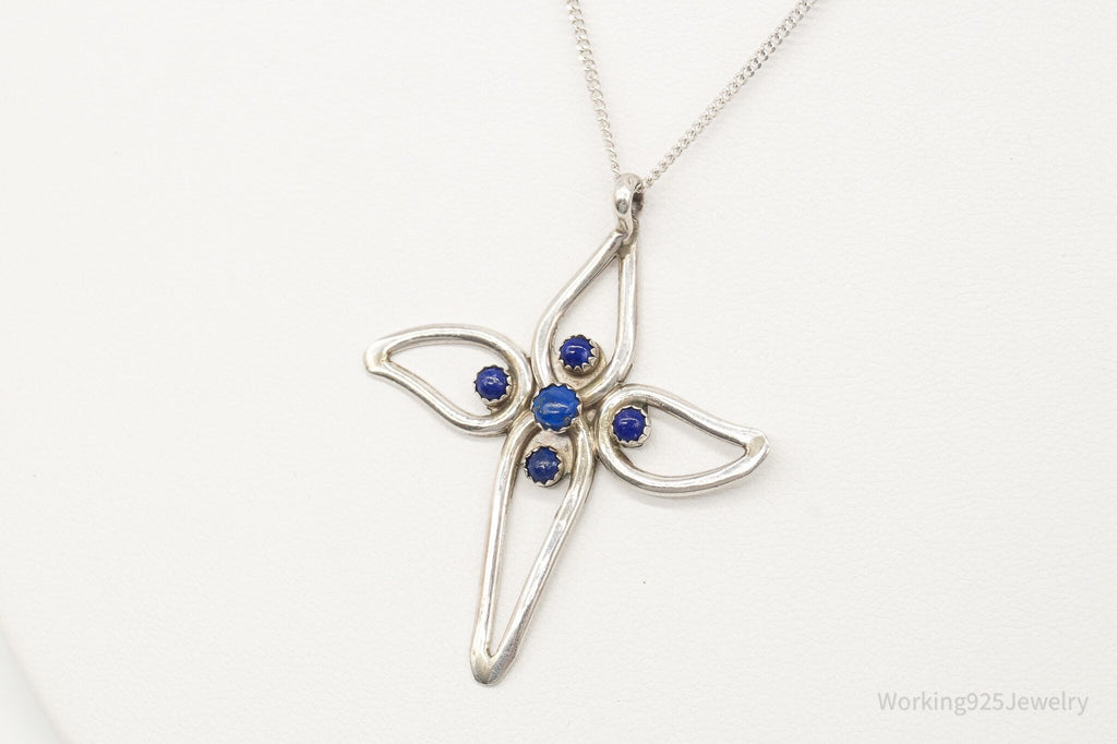 Vintage Native American FY Lapis Lazuli Sterling Silver Cross Necklace