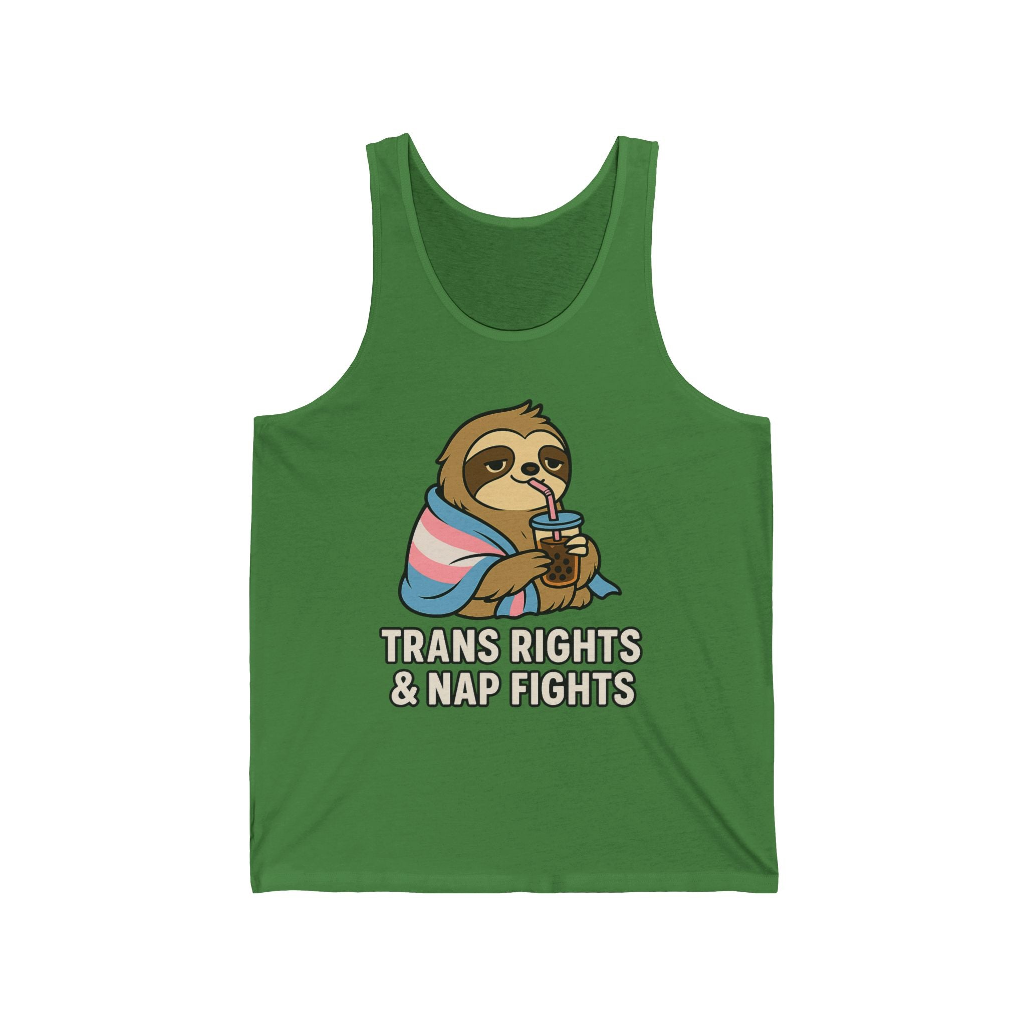 Trans Rights & Nap Fights – Cute Sloth Unisex Jersey Tank Top | LGBTQIA+ Pride Shirt