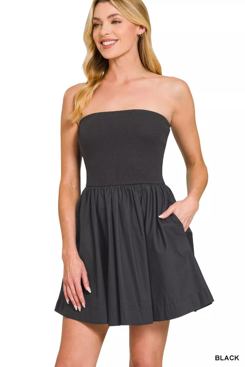 Zenana Knit Tube Top Flare Mini Dress