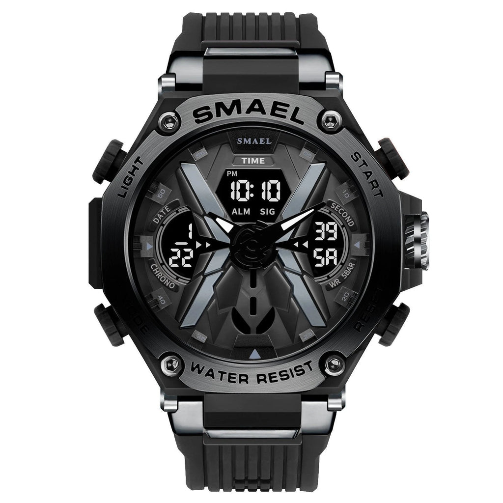 Men's Multifunctional Digital Double Display Waterproof Alloy Sports Quartz Watch