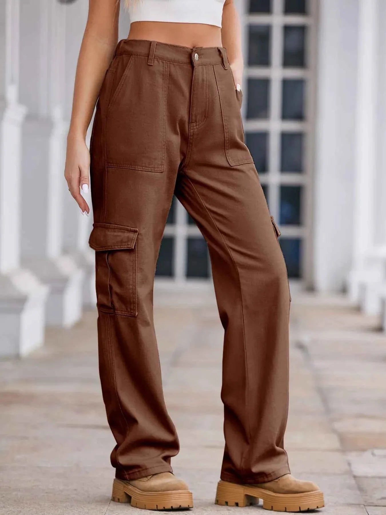 High-Waisted Cargo Jeans