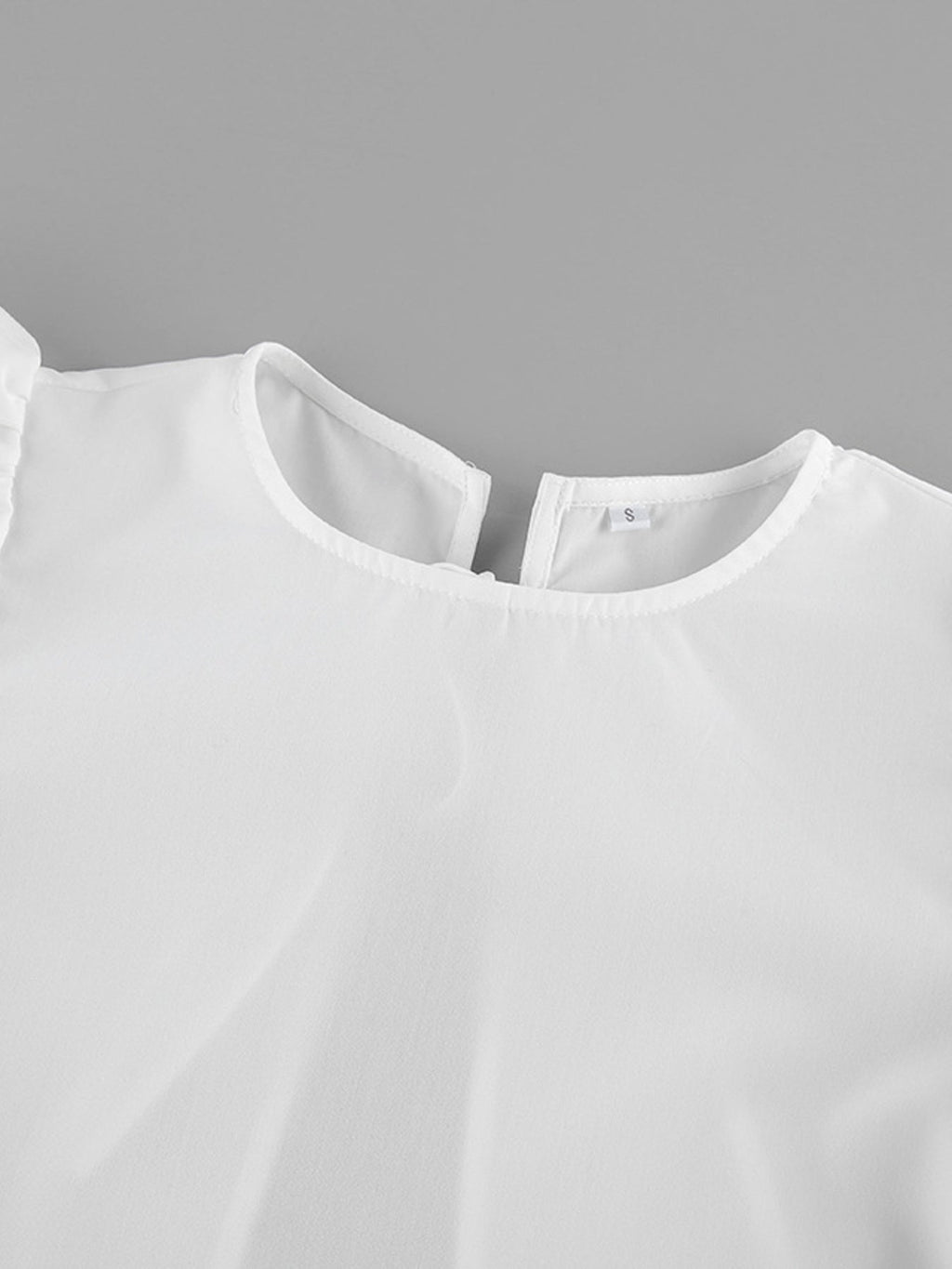 Women's White Ruffle Trim Long Sleeve Blouse with Tied Back