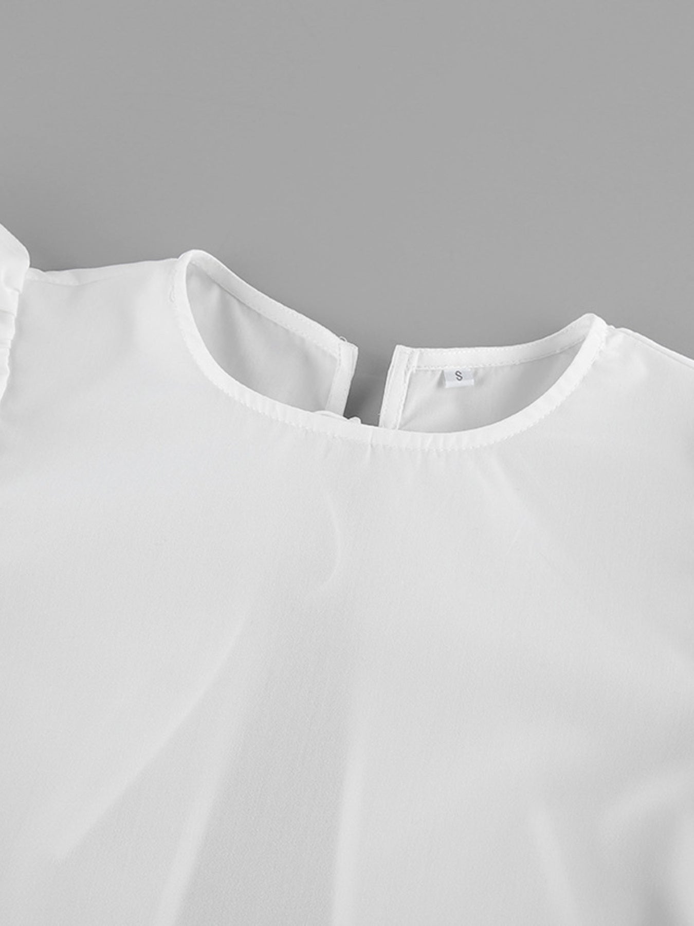 Women's White Ruffle Trim Long Sleeve Blouse with Tied Back