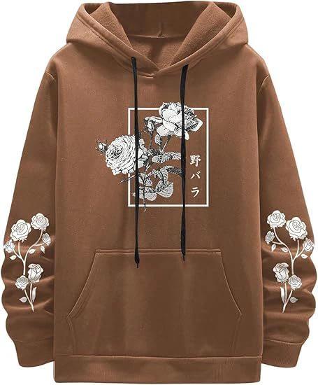 Men's Rose Print Casual Hooded Sweater