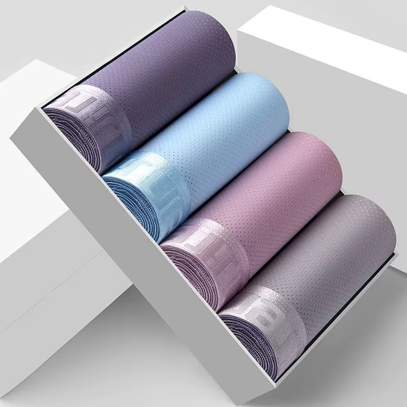 4Pcs Men'S Boxer Shorts Ice Silk Underwear plus Size Underpants Cool Breathable Sexy Slim Panties Mesh Lingerie Wholesale Lots