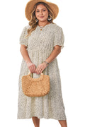 Beige Plus Size Leopard Print Frill Trim Short Sleeve Flared Dress