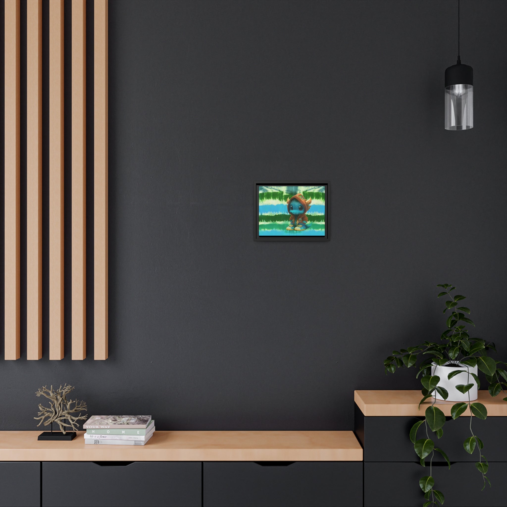 Baby Dragon Jam Aqua Matte Canvas with Black Frame