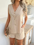 Devine Button Down V-Neck Two-Piece Set – Slit Detail | S–XL