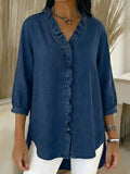 Women's V-Neck Ruffled Button Down Shirt Plus Size
