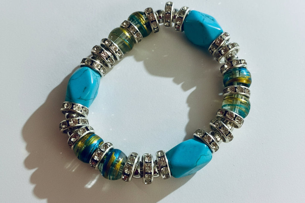 Silver Turquoise Bead Bracelet