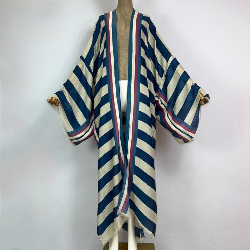 Striped Kimono Cardigan – Timeless Chic Open Front Cover Up