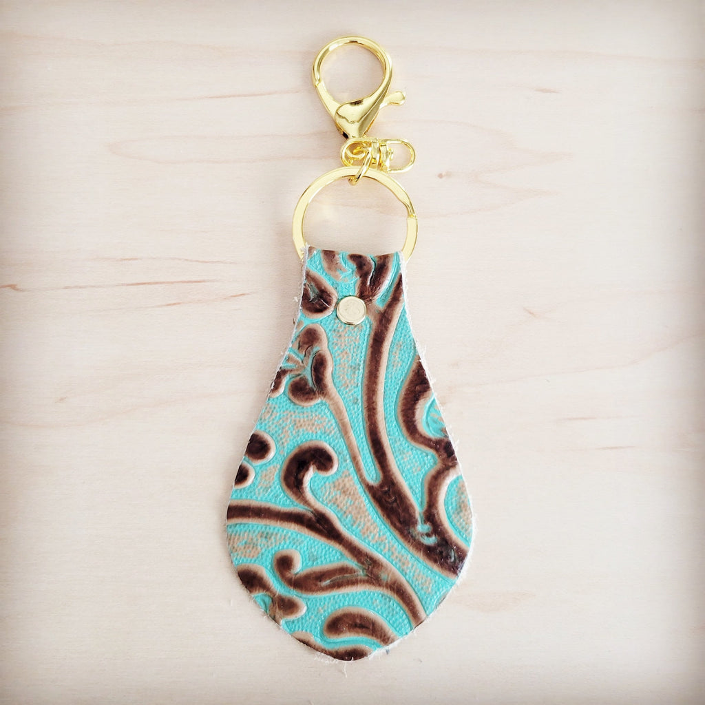 Embossed Leather Key Chain - Cowboy Turquoise 700v