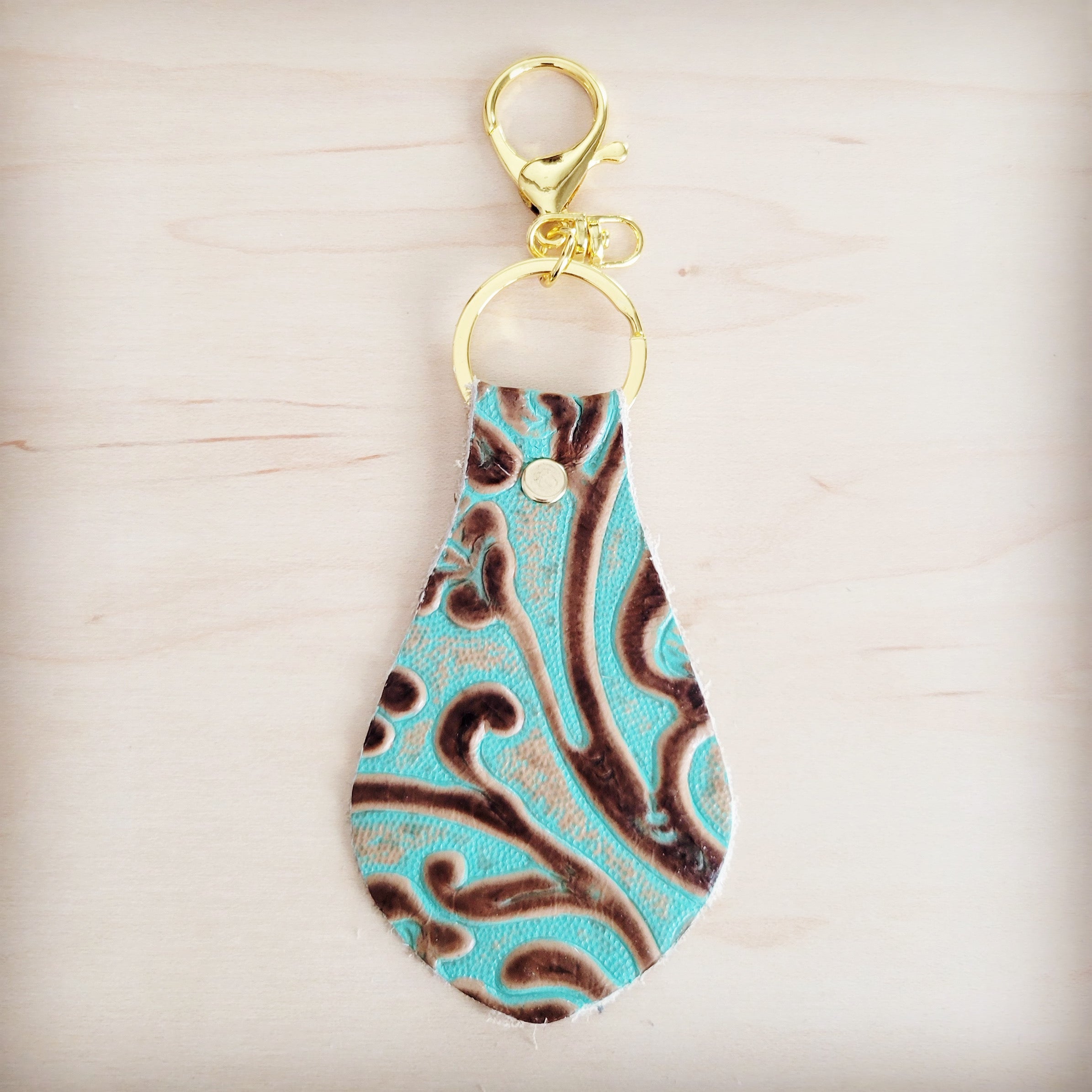 Embossed Leather Key Chain - Cowboy Turquoise 700v