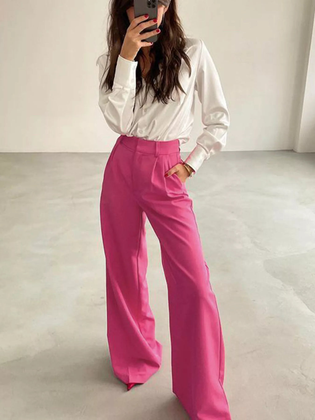 Women's High-Rise Wide Leg Pleated Pants – Relaxed Floor Length