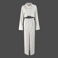 Autumn And Winter Women's Shirt Midriff-baring Long Sleeve Top Elastic Waist Skirt Suit