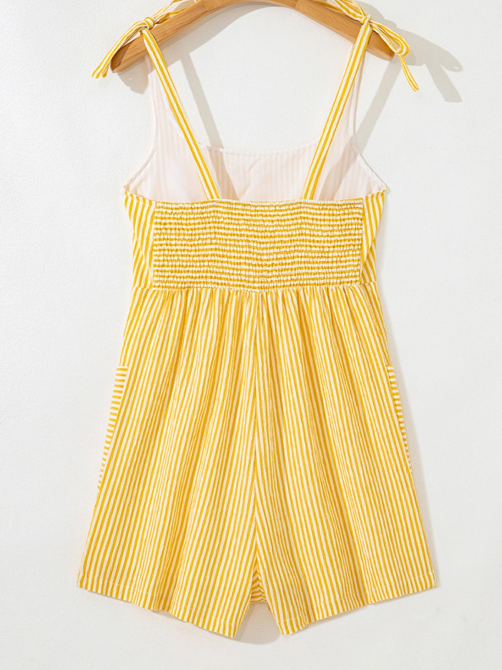 Yellow & White Striped Tie-Shoulder Mini Romper