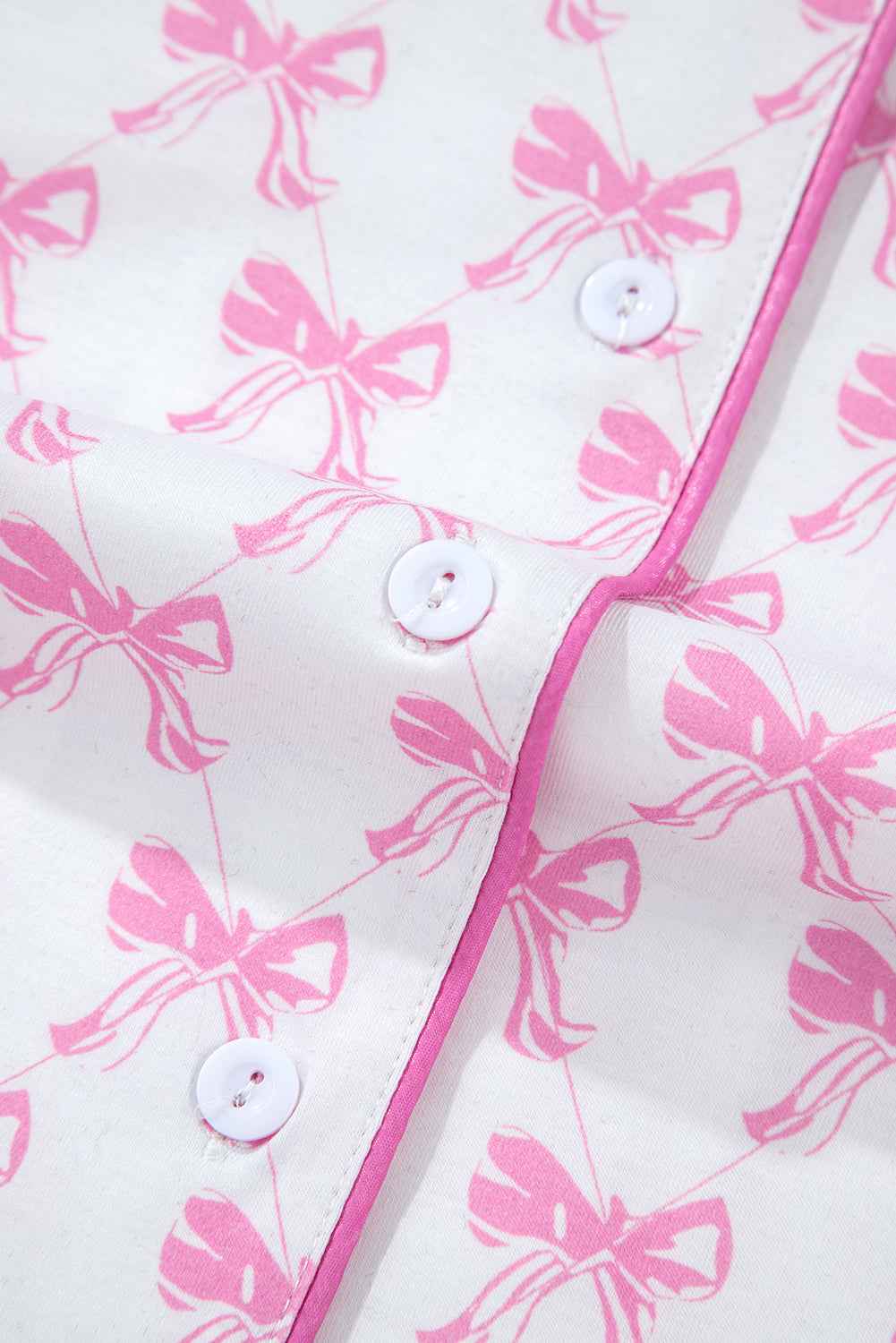 Pink Bowknot Print Ruffle Hem Pajamas