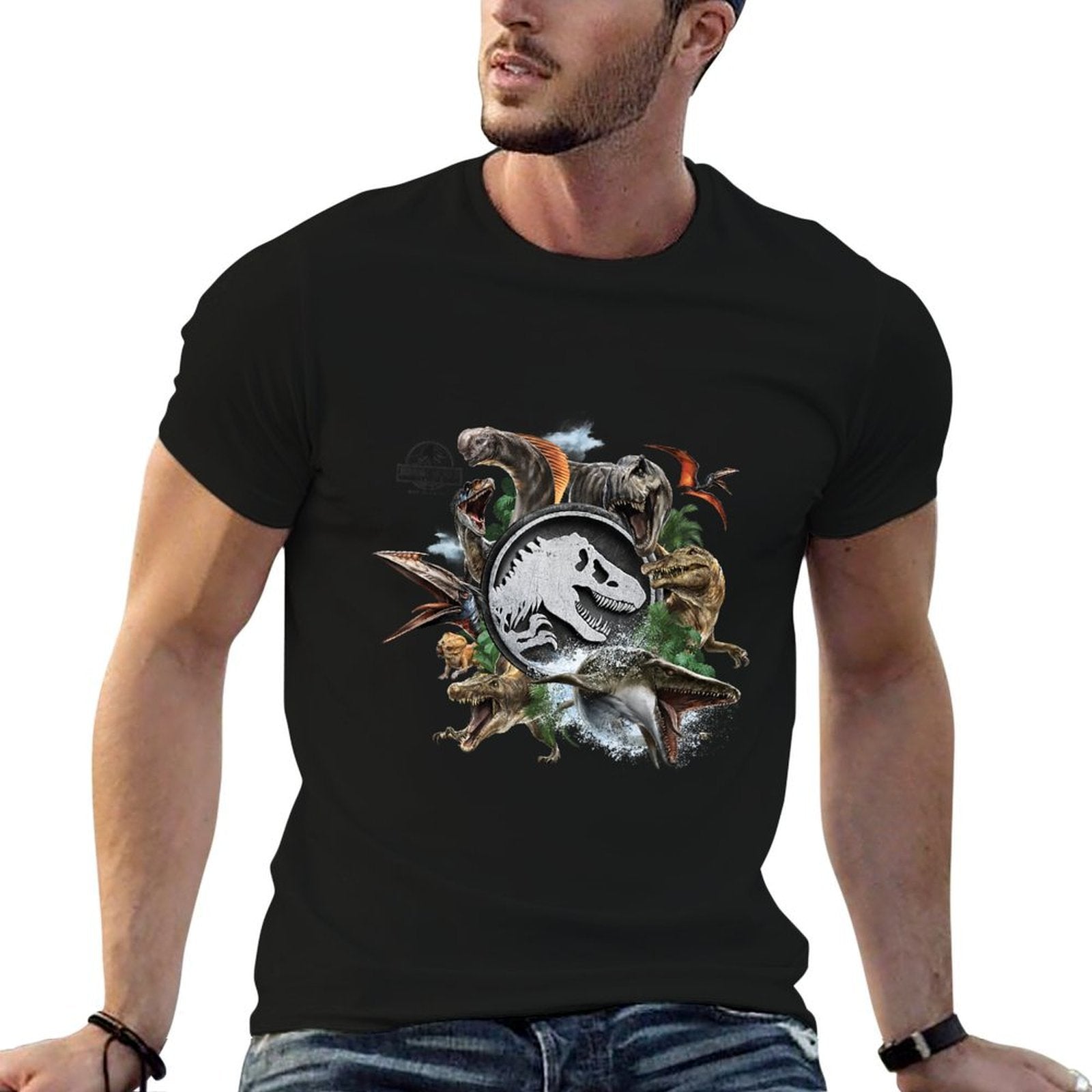 Jurassic World Rebirth Circle Logo Dinosaurs  Heathered Texture T-Shirt