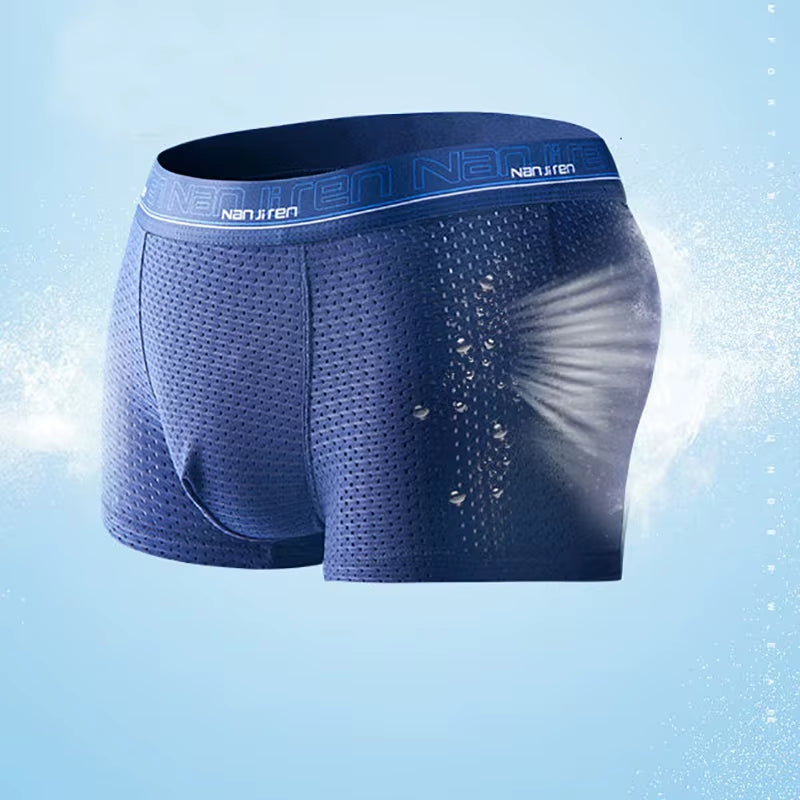 4Pcs Men'S Boxer Shorts Ice Silk Underwear plus Size Underpants Cool Breathable Sexy Slim Panties Mesh Lingerie Wholesale Lots