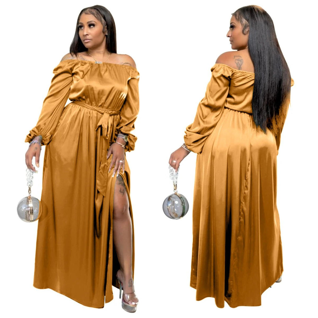 Off-shoulder Lace-up Lantern Sleeve Dress