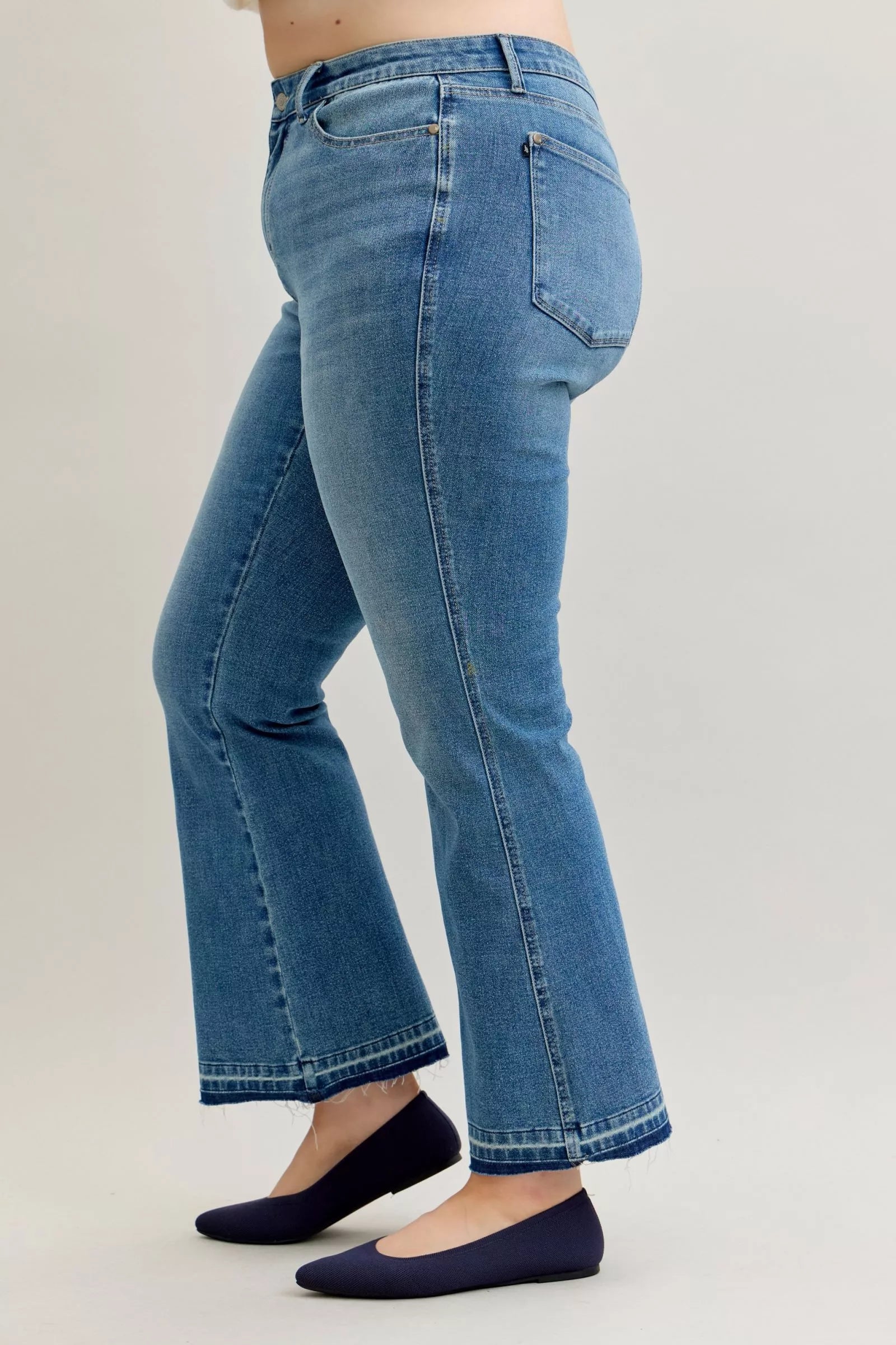 Judy Blue Plus Size Jeans Mid Rise Slim Bootcut Tummy Control Release Hem For Curvy Women