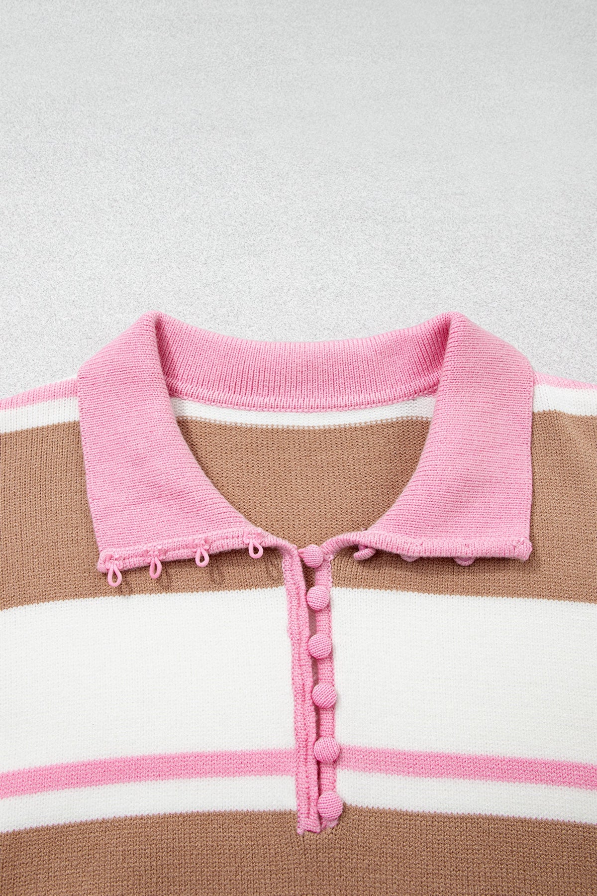 Plus Size Stripe Colorblock Collared Long Sleeve Sweater