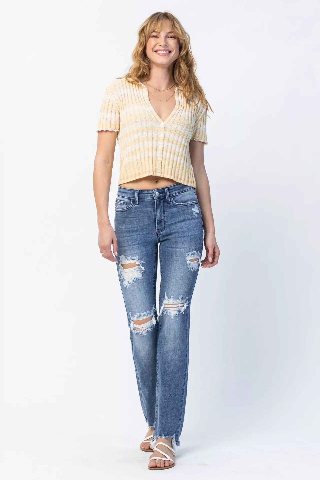 Judy Blue Plus Size Mid Rise Destroyed Straight Jeans Distressed Everyday Look For Women