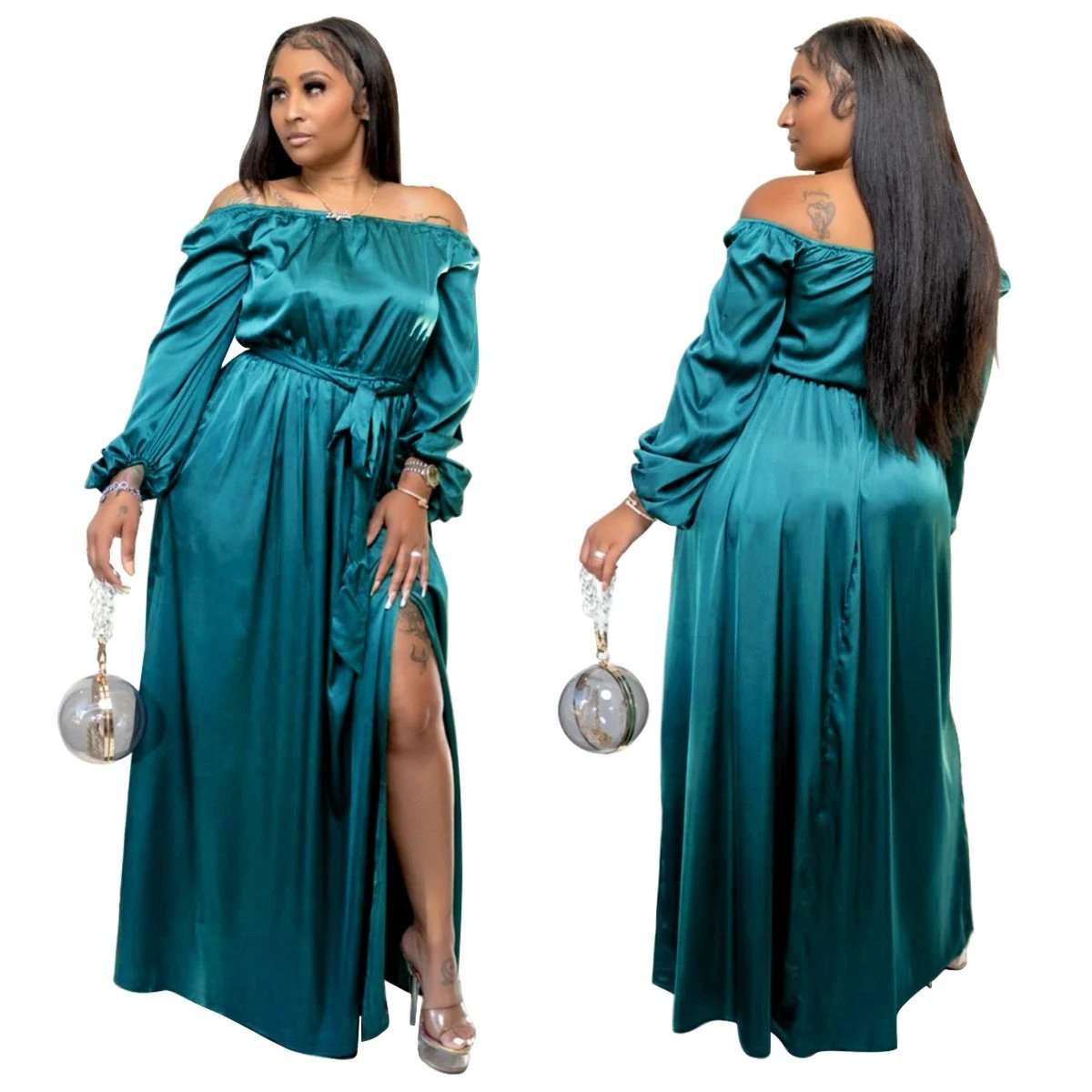 Off-shoulder Lace-up Lantern Sleeve Dress