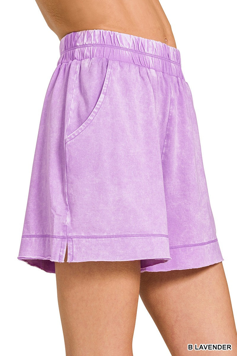 Zenana Acid Washed Oversized Top & Shorts Set Lavender