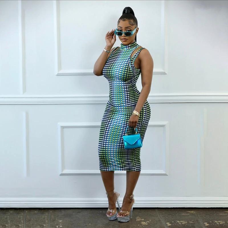 Sleeveless Patchwork Stretch Wrap-around Slim Fit Dress For Women