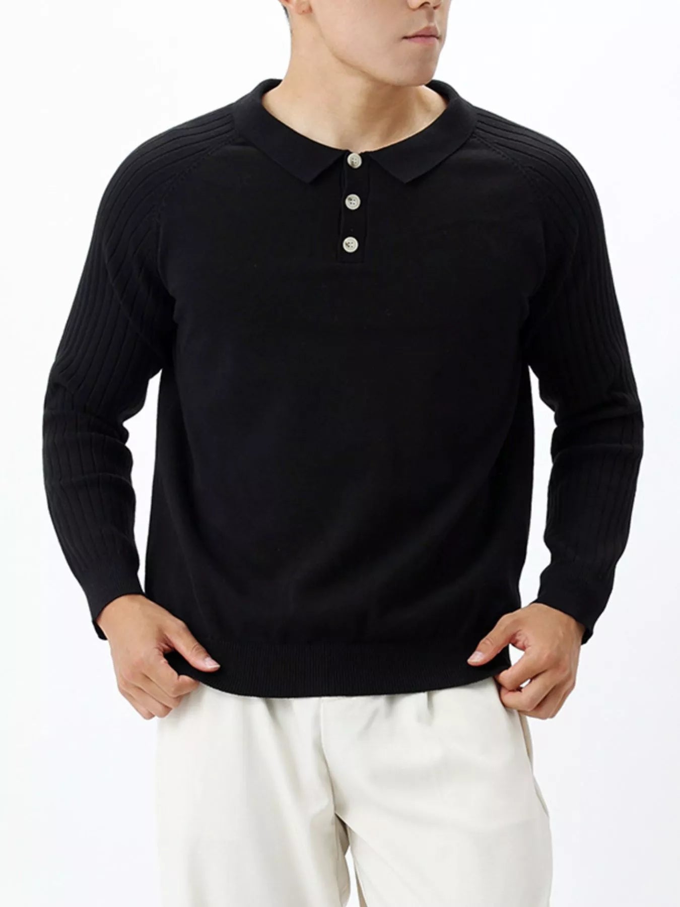 Men's Plus Size Classic Fit Ribbed Sleeve Knit Top