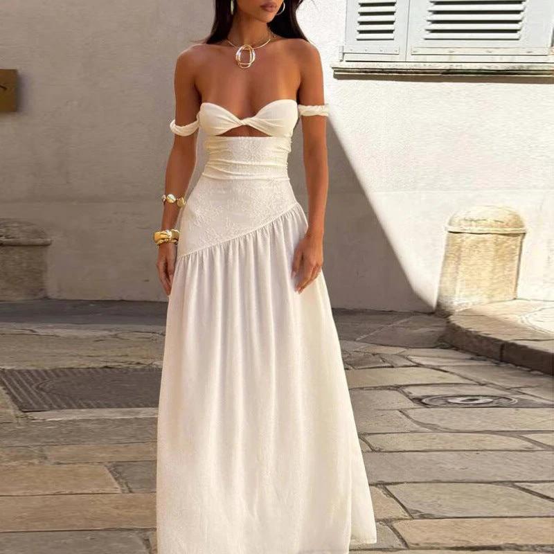Pure Desire Style Tube Top Hollow-out Cinched Elegant White Dress