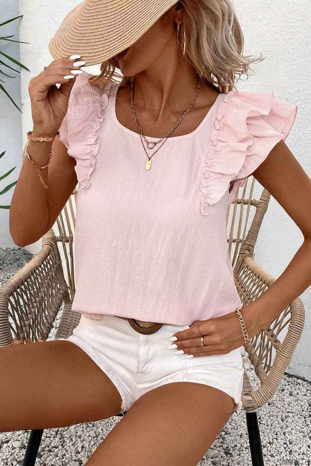 Gossamer Pink Ruffle Sleeve Blouse