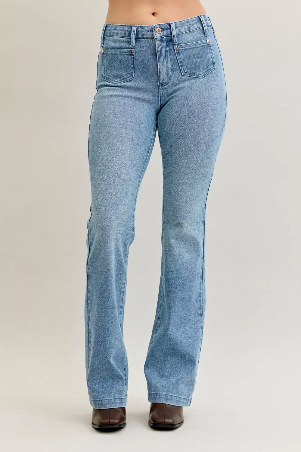 Judy Blue Bootcut Jeans Plus Size Mid Rise With Contrast Wash And Front Patch Pockets