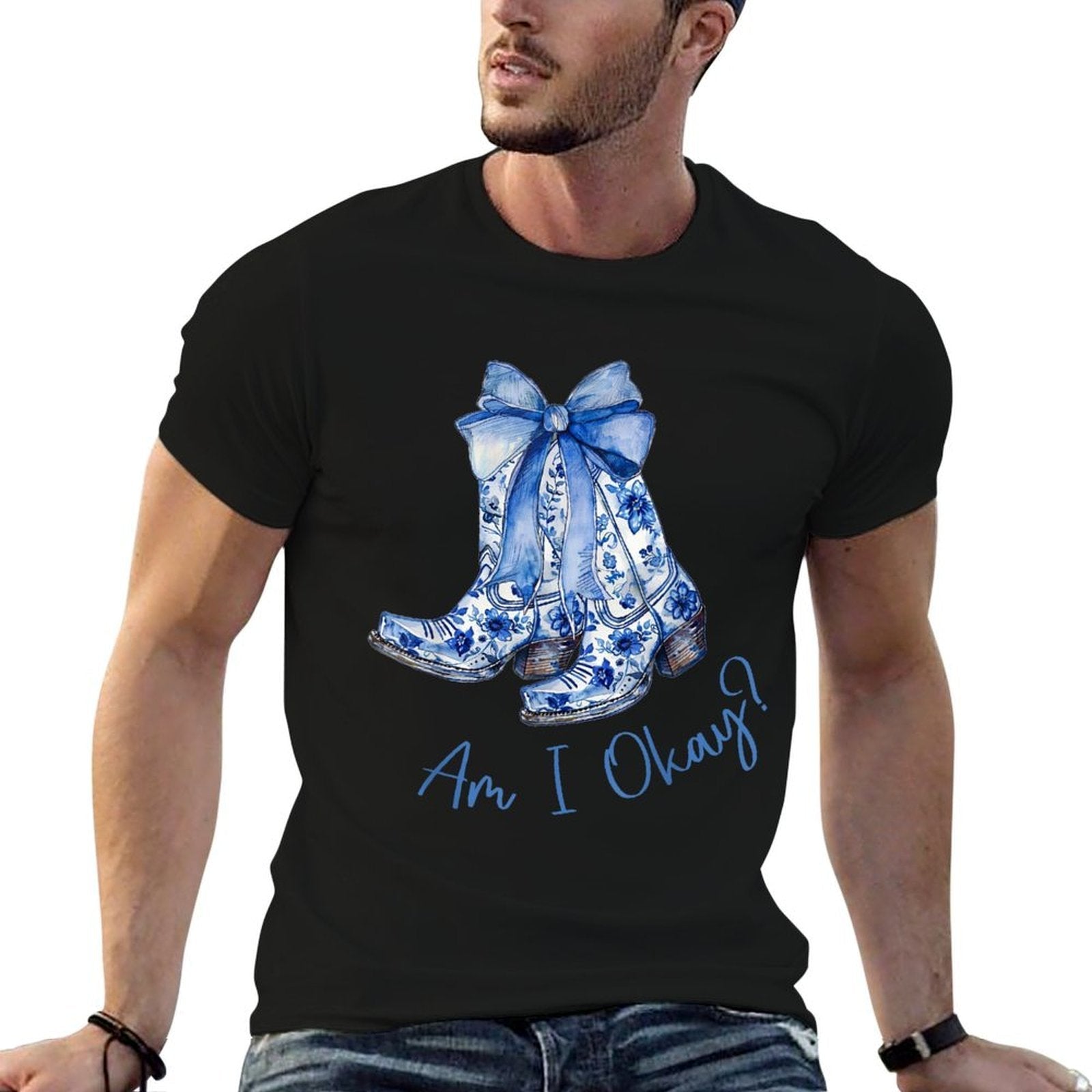 Am I Okay Boot Cowgirl Coquette Bow Women Girl  Durable T-Shirt