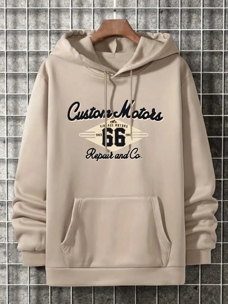 Men's Number 66 Printed Casual Hooded Pullover Sweater