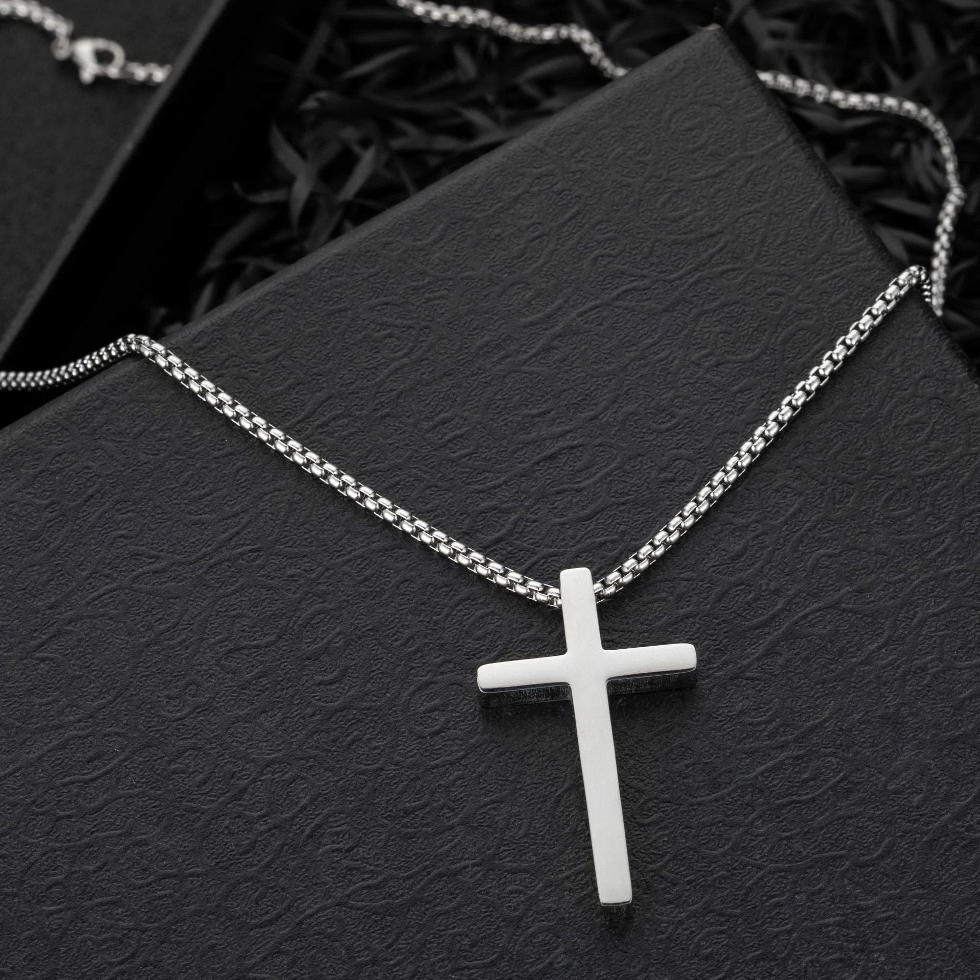 Simple Box Chain Stainless Steel Cross Necklace For Men