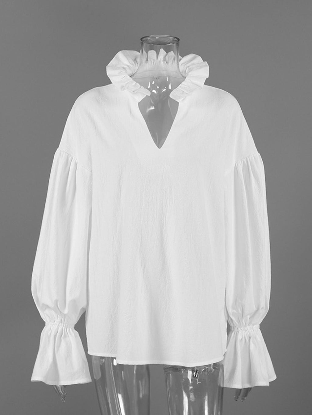 White Notched Flounce Sleeve Blouse