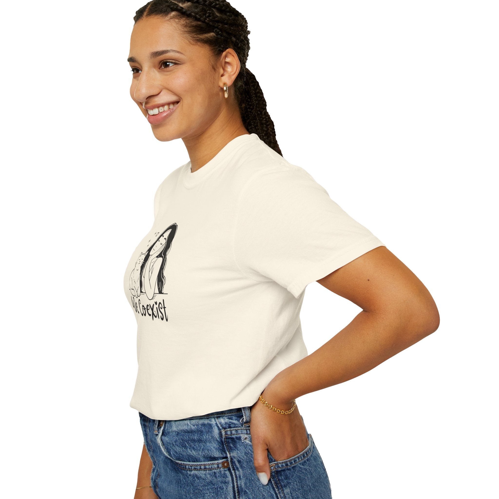 We Coexist T-Shirt – Minimalist Cat Lover Graphic Tee