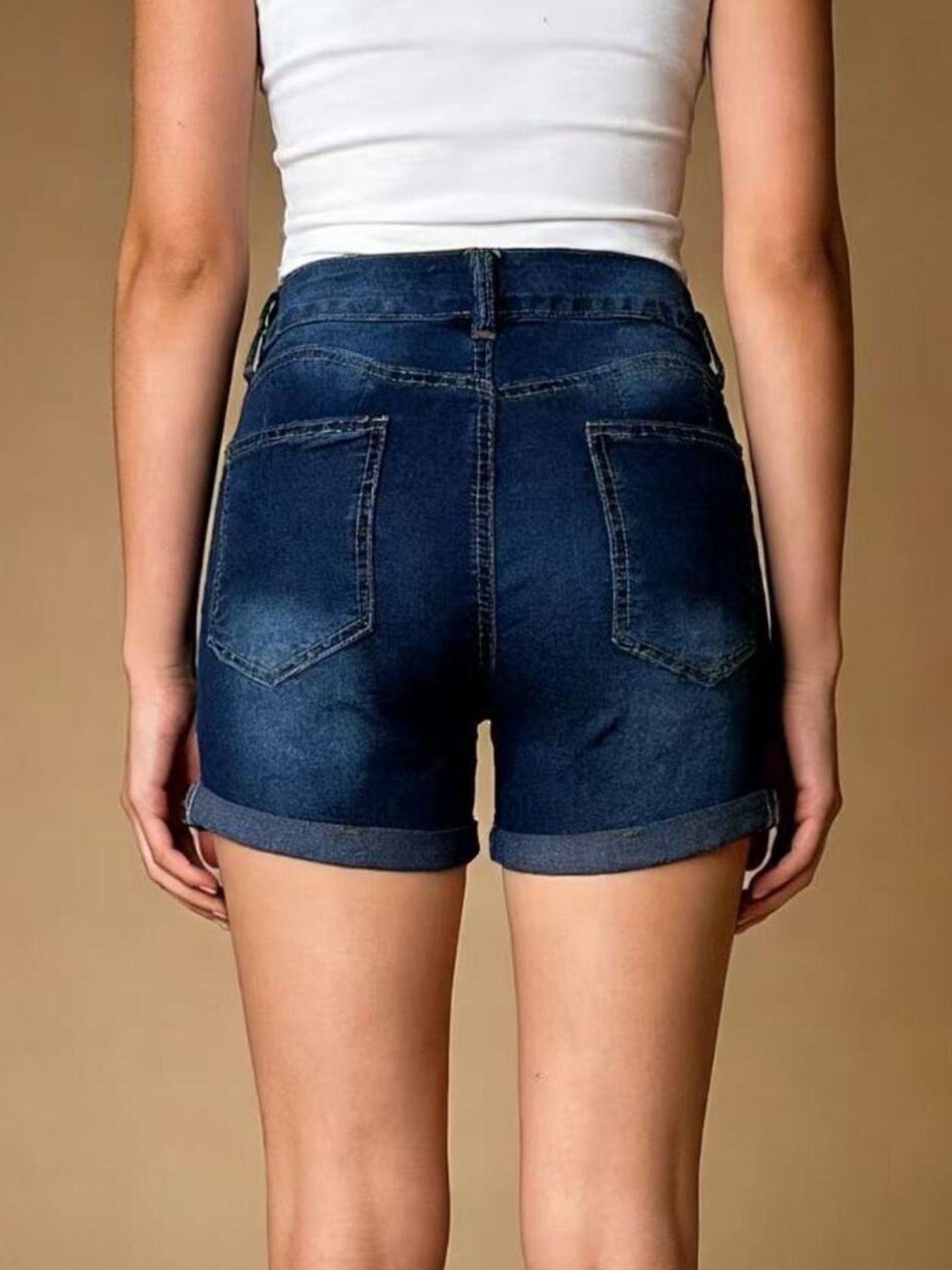 Women's Distressed Wash Denim Shorts with Cuffed Hem Details