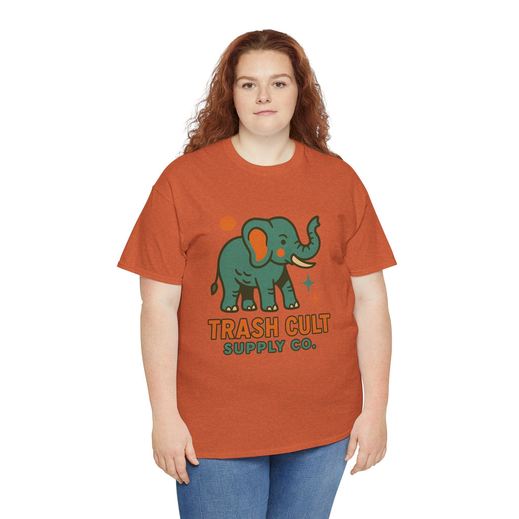 Trash Cult Elephant Unisex Heavy Cotton Tee, Eco-Friendly Shirt, Cool Casual Tee, Gift for Animal Lovers, Vintage Style T-Shirt
