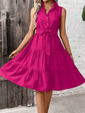 Women's Ruffle Hem Belted Shirt Maxi Dress