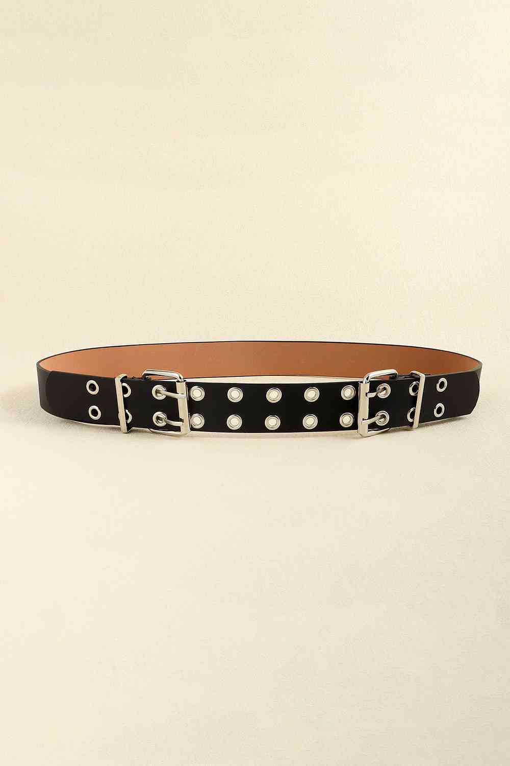 Stylish Chic PU Leather Two Row Eyelet Belt – Durable and Fashion-Forward Design See size chart under “more details”