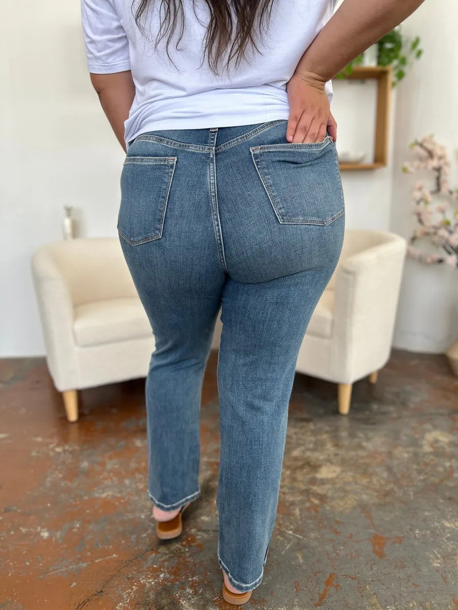 High Waist Straight Leg Jeans – Medium Denim