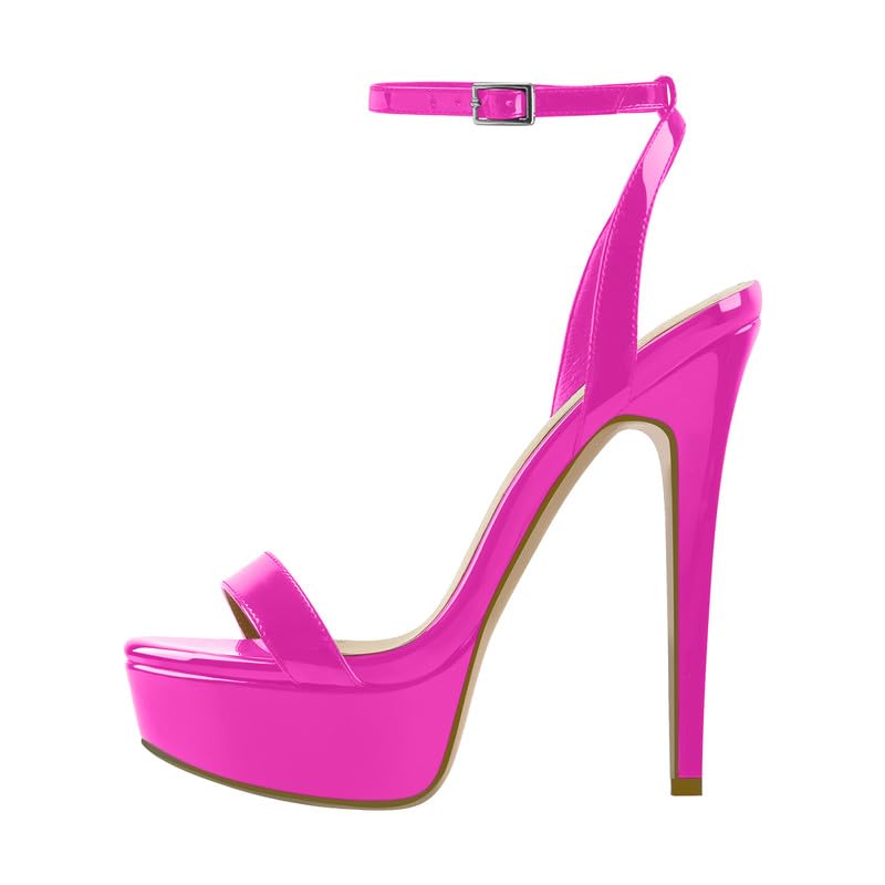 onlymakerheels Platform Stiletto High Heels for Women, Round Open Toe Ankle Strap Sexy Heeled Sandals for Wedding Party Dress