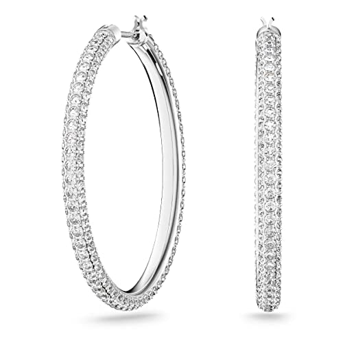 Swarovski Crystal Stone Rhodium-Plated Hoop Earrings