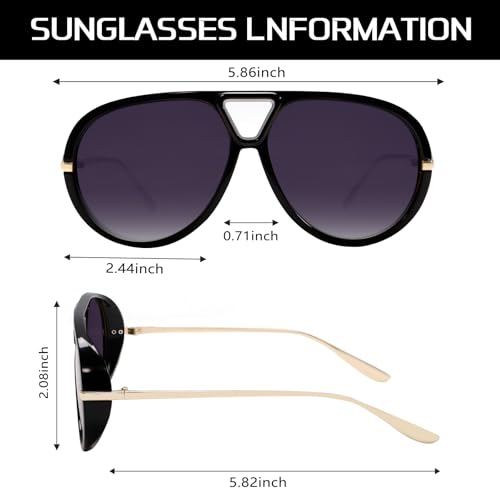 GUVIVI Retro Gold Aviator Sunglasses for Women Men, 2026 Metal Oversized 70s Aviators Black Vacation Beach Sun Glasses