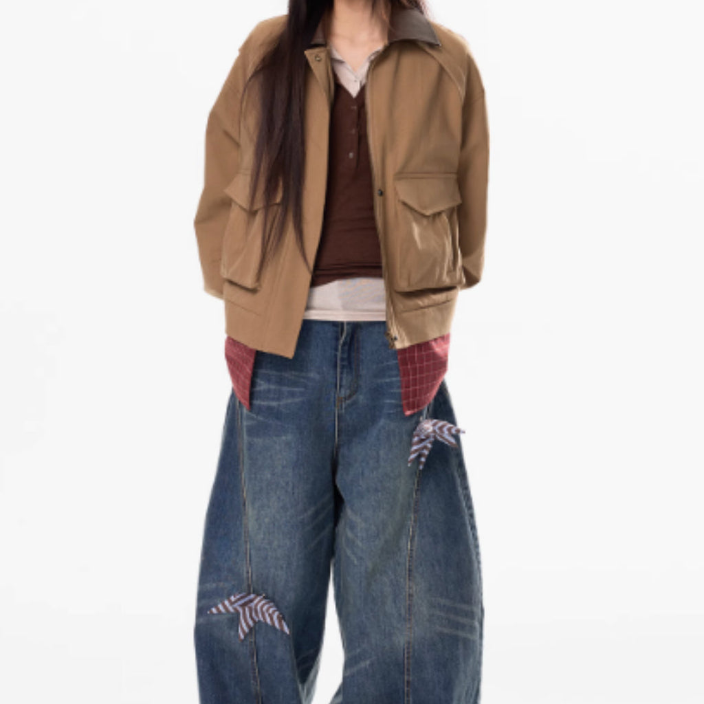 Washing Curved Knife Straight Leg Wide Leg Workwear Jeans For Women See size chart under “more details”