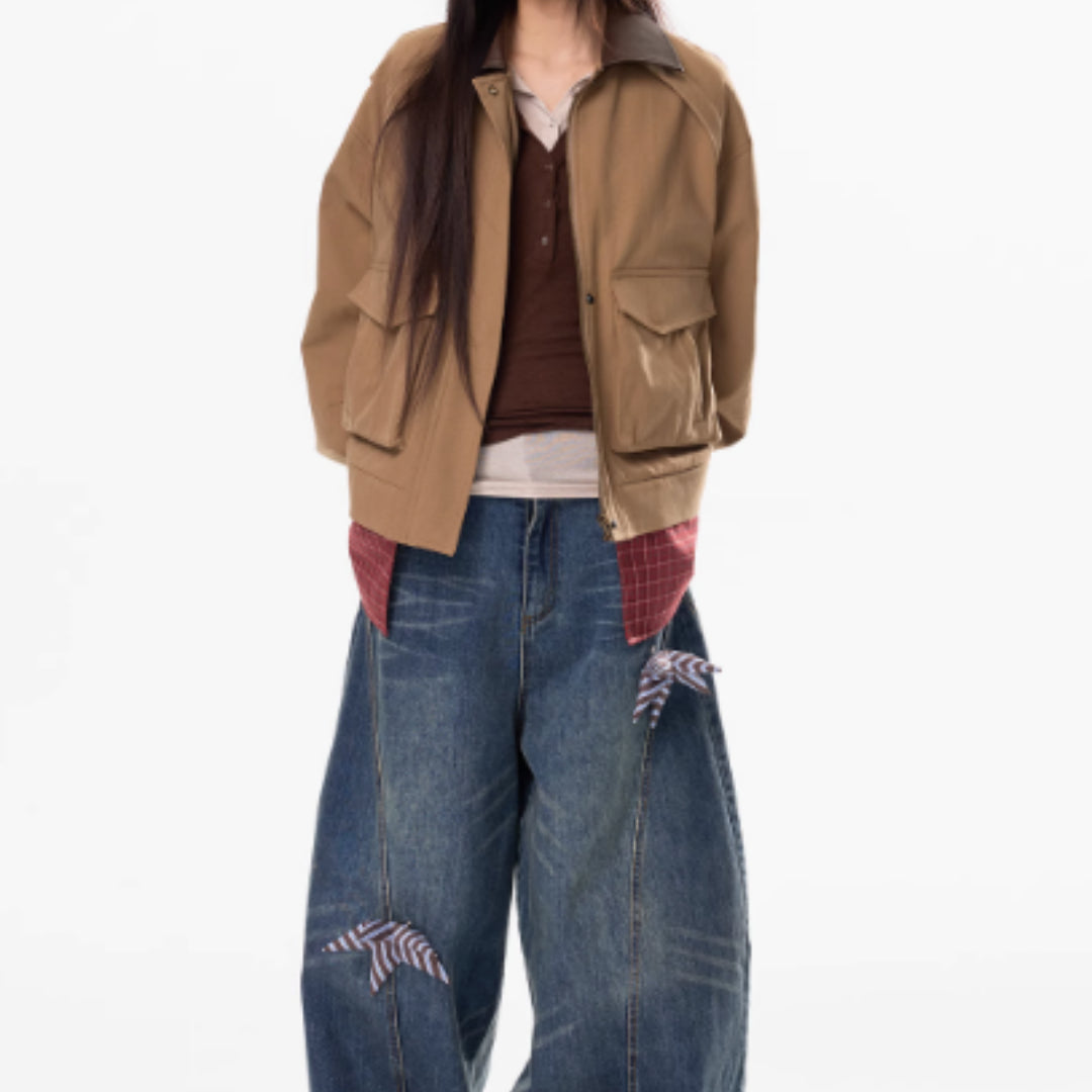 Washing Curved Knife Straight Leg Wide Leg Workwear Jeans For Women See size chart under “more details”