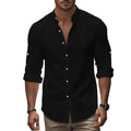 Men's Long Sleeve Button Down Shirts 2026 Trendy Henley Neck Linen Shirts Regular Fit Summer Beach Vacation Tops